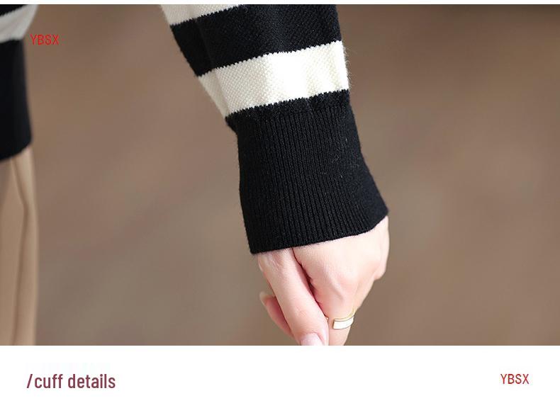 Mom's 2025 Autumn Striped Long-Sleeve Knit Sweater for Middle-Aged & Elderly Women