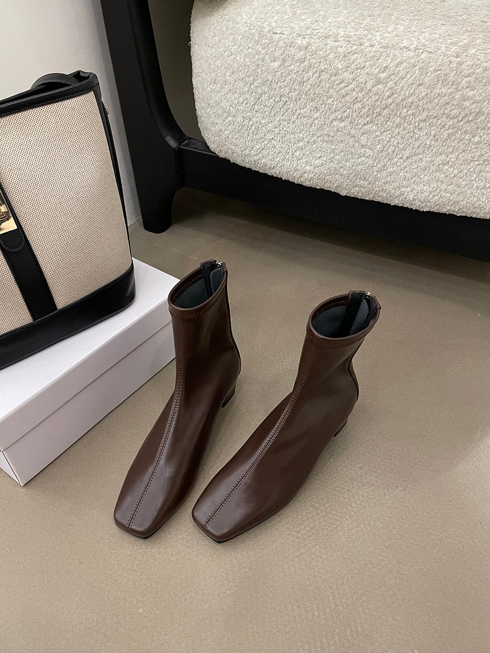 

мода квадратный носок женские ботильоны эластичные туфли носки сапоги молния сзади средней толщины на плоском каблуке черные белые коричневые зимние осенние сапоги 250 коричневый