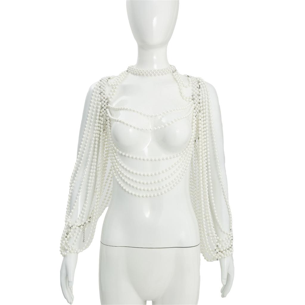 Versatile Pearls Body Jewelry Beaded Cape Featuring Removable Tassels for Multiple Fashion Scenarios Swim Event Ready