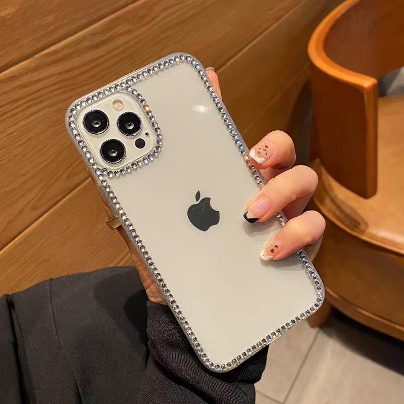 Rhinestone Transparent Mobile Phone Case for IPhone15promax Light Luxury for Apple 16pro Anti-fall Creative 14 Women's Model