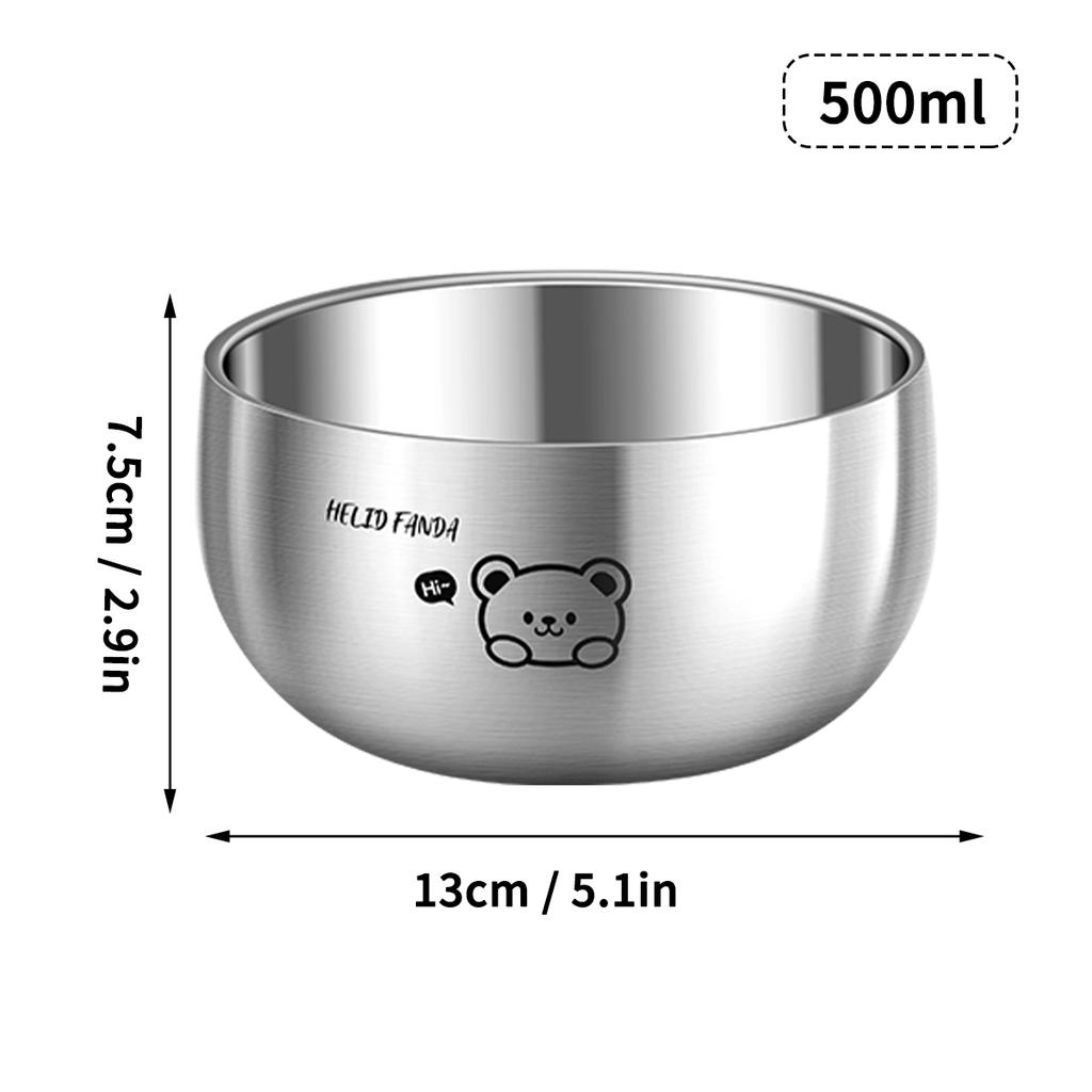 WORTHBUY 380/500ML 316 Stainless Steel Bowl Double-layer Children Rice Bowl Cute Tableware Kindergarten Anti Scalding Soup Bowl