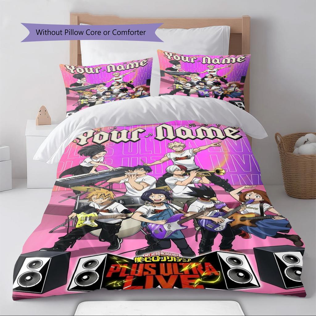 Name Custom My Hero Academia Pattern Bedding Set Quilt Cover Pillowcase Home Decor Gift (1 * Duvet Cover + 2 * Pillowcase, Without Core)