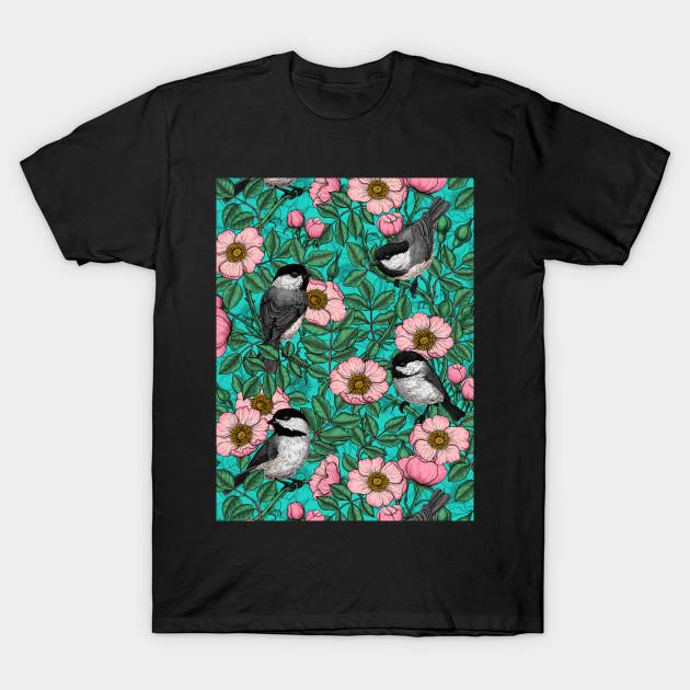 Unisex Fashion TShirt Chickadees In The Wild Rose Pink And Blue Print TShirt Plus Size S-5XL T-Shirt 100%Cotton Tops O Neck Short Sleeve Tees