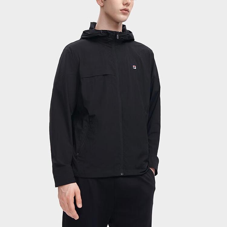 Fila Solid Color Zip-Up Hooded Long Sleeve Jacket Men Jackets Black F11M328702F-BK