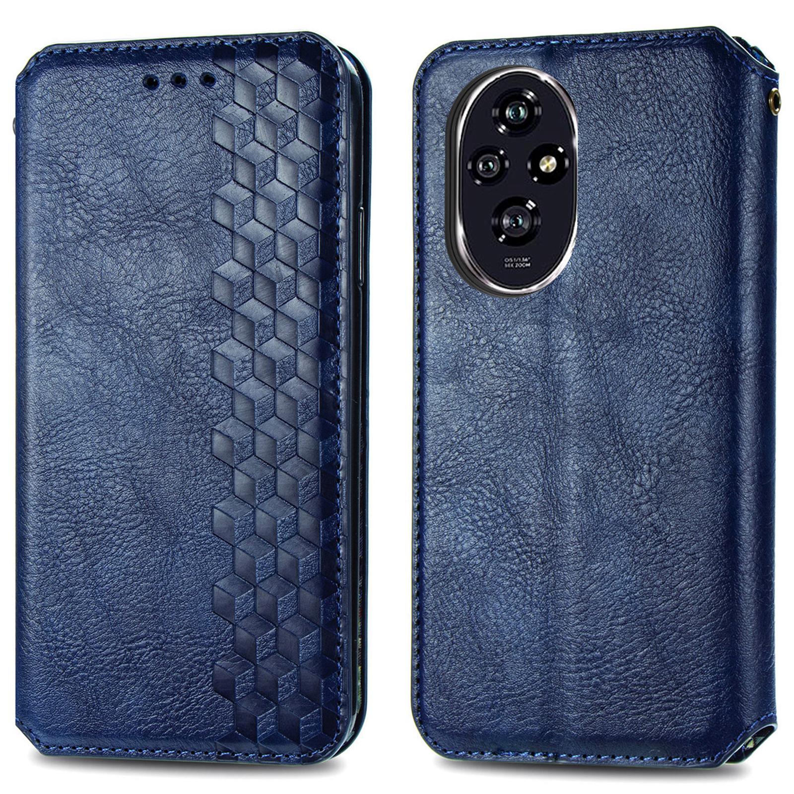 

For Honor 200 5G PU Leather Case Rhombus Imprint Wallet Stand Phone Cover Blue