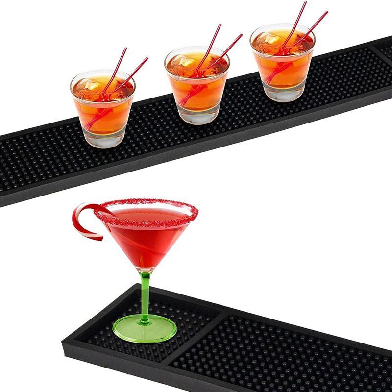AEE4-3Pcs Rail Bar Mat Rubber Bar Service Spill Mats For Counter Top Black Bar Mats Home Bar Mat Non-Slip Drain Pad Desk Mats