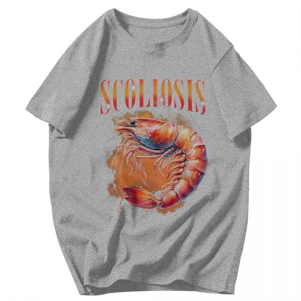 Men T Shirt Funny Shrimp Scoliosis Meme Trendy Summer Y2K Graphic Oneck Unisex Clothes T Shirts