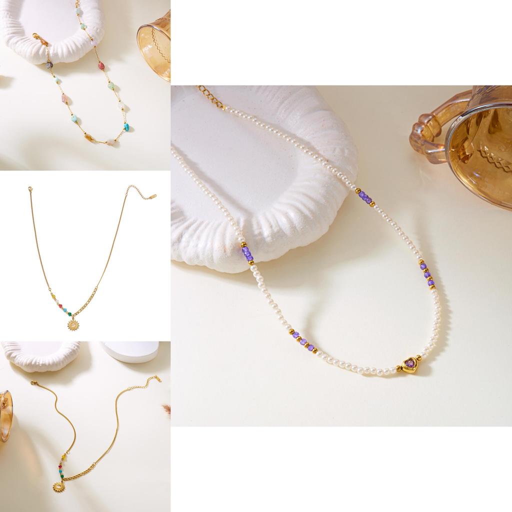 Collier Tournesol en Acier Inoxydable avec Perles de Turquoise Naturelle pour Femmes