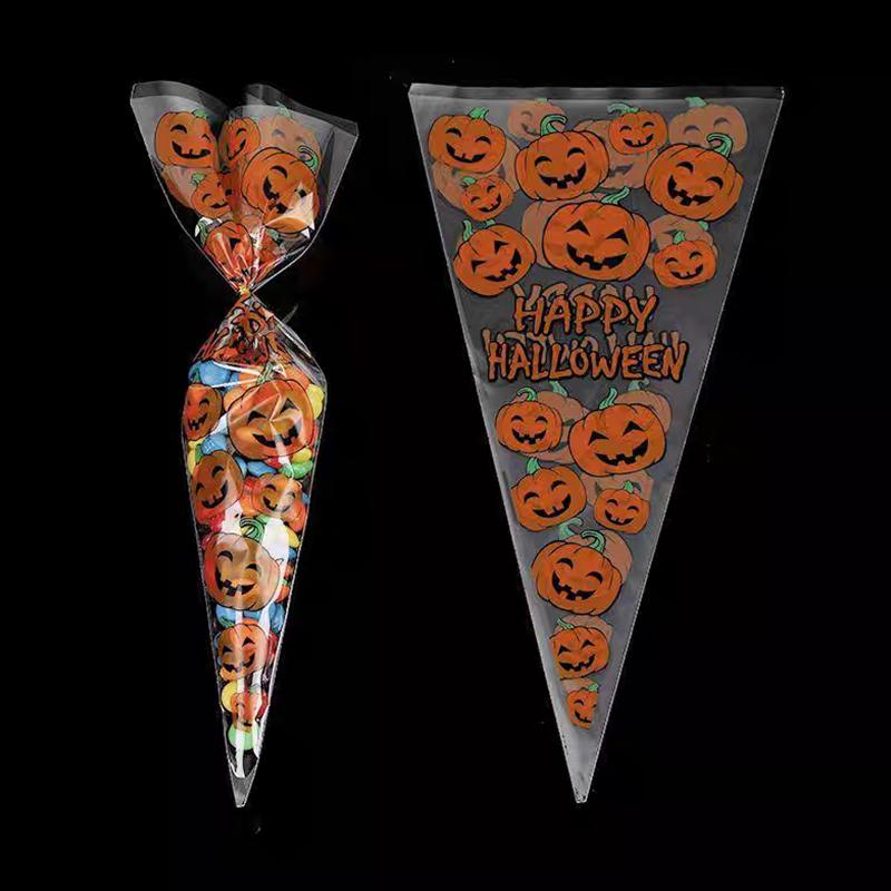 50PCS/Lot Plastic Halloween Candy Bag Triangle Snack Gift Bag Festival Pumpkin Pattern Decorated Package Bag Party Accessory ZYF