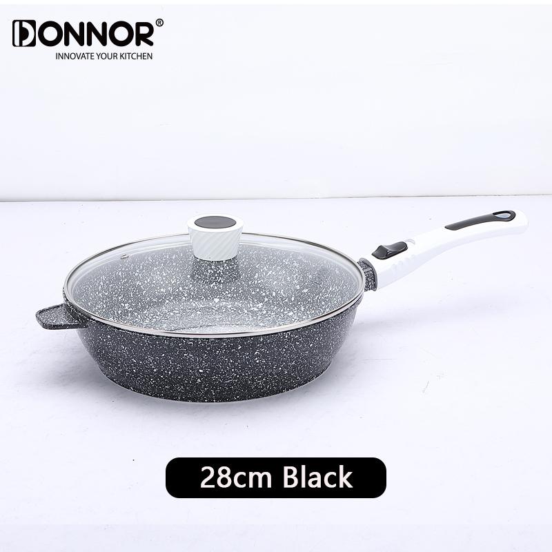 DONNOR 28cm Snowflake Ceramic Frying Pan With Cover Removable Handle Non-Stick Pan Skillet Induction Pancake Egg Gas Stove Home 28cm