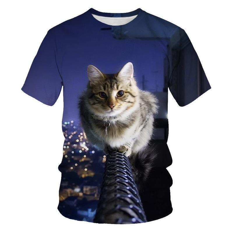 Summer Cute Cat 3D Printed Men's Round Neck Casual Sports Short Sleeved Shirt T-Shirts Men’s