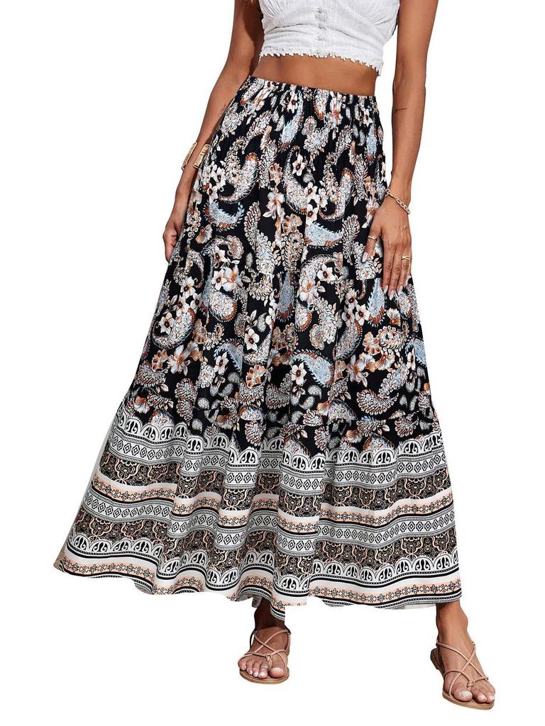 Bohemian High-Waisted Long Printed Skirt for Women - Casual Beachwear