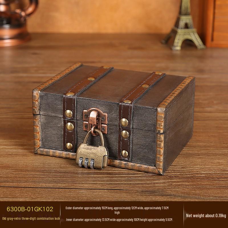 Vintage Wooden Jewelry Storage Box with Lock - Ideal for Earrings, Necklaces, Gifts, and Photography Props.