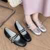 New Non-slip Beef Tendon Sole Single Shoes Women's Round Head Low Heel Sheepskin Women's Shoes Comfortable and Fashionable Square Heel Four Season