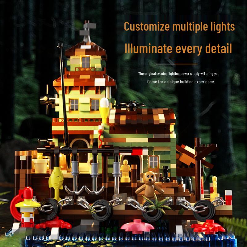 Seaside Boathouse Reconnaissance Nautical Fishing House Building Blocks, Compatible with Lego, Educational Toy & Gift