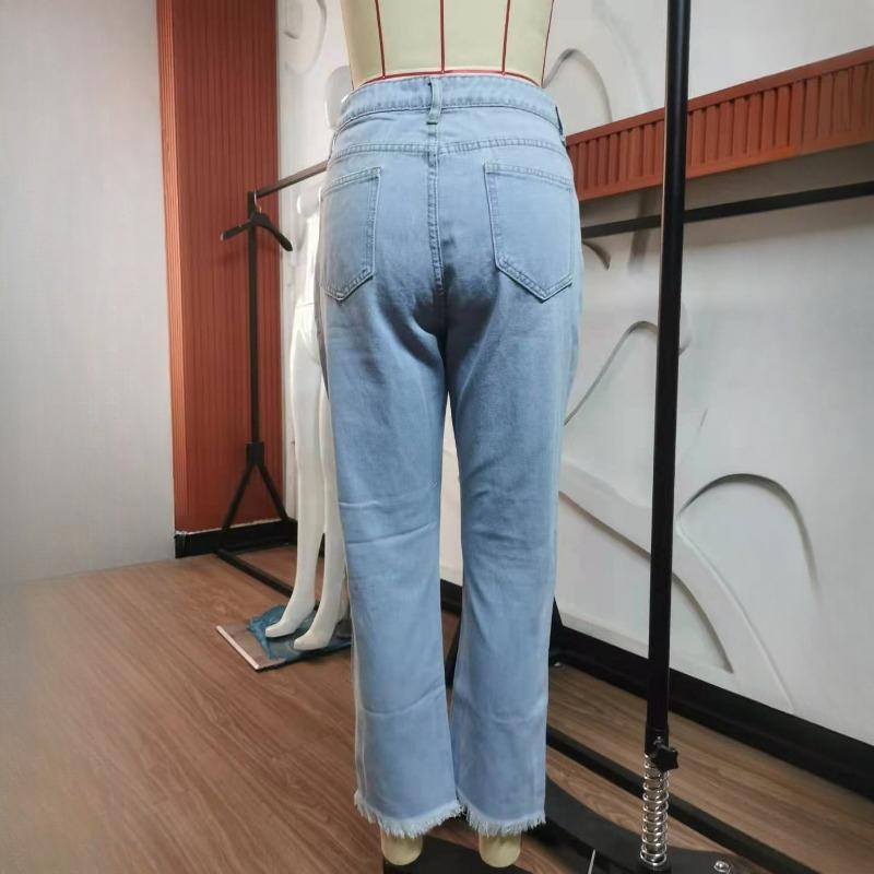 IHUASU Summer Denim Temperament Broken Holes Trousers Women's Casual Trousers