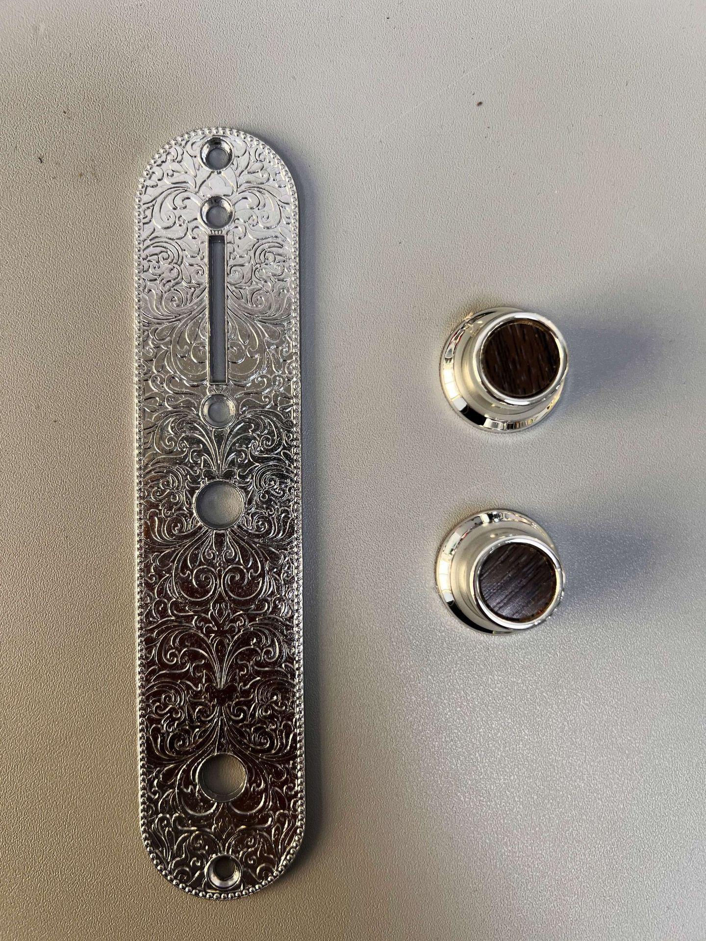 Electric Guitar Control Plate: Solid Color with Carved Line and Volume Knob Solid Carved Plate with 2 Inlaid Discs