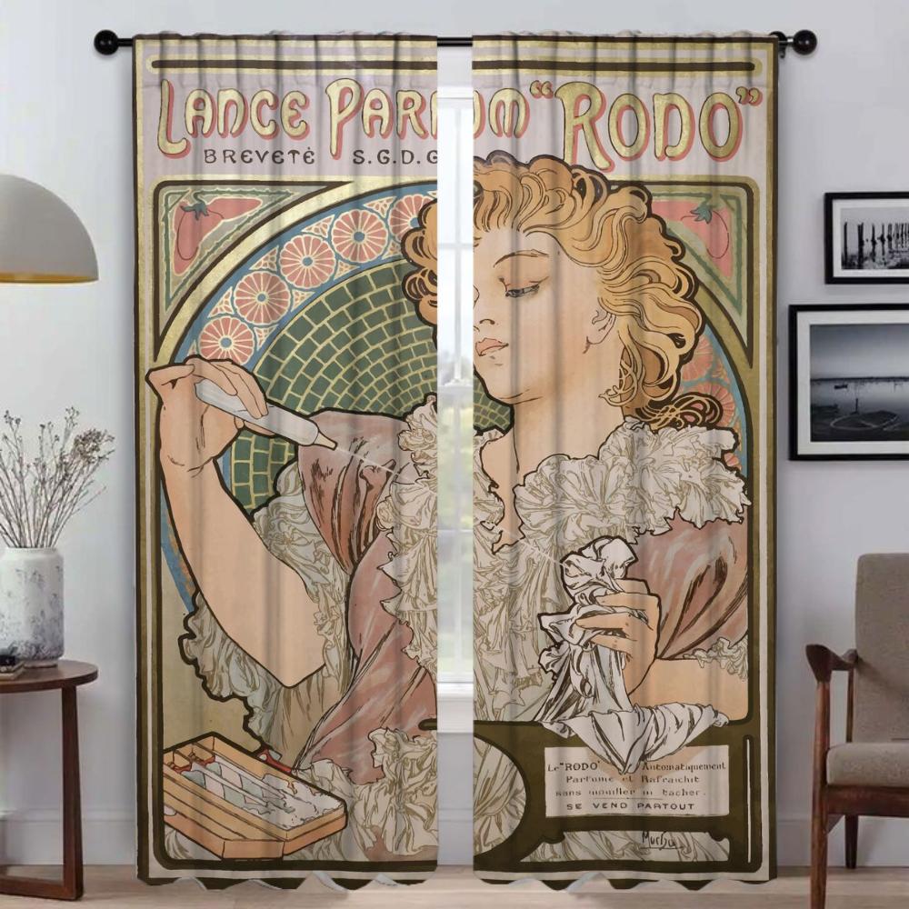 Alphonse Mucha Home Interior Curtains for Living Room Curtain Shades Blinds Partition Tulle for Bedroom Halloween Decoration