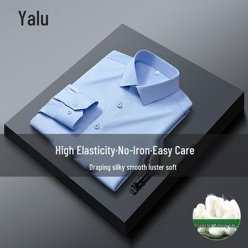 Yalu Men's Silk-Blend Non-Iron Business Casual Long Sleeve Shirt