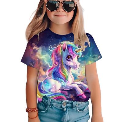 3-14 Years Kids Girls Cute Unicorn Print T-Shirt
