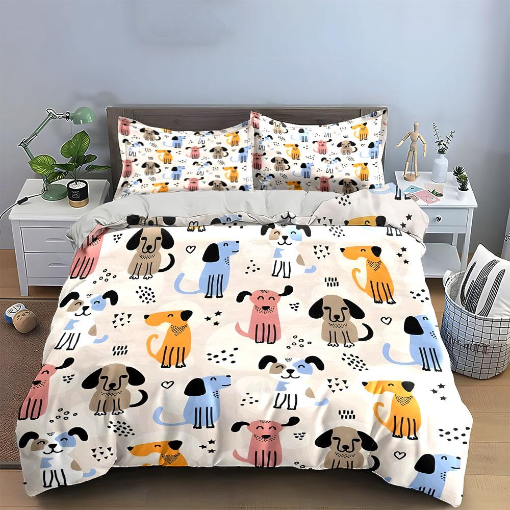 Playful Dog Pattern Set  Kid'S And Adults' Bedroom Decor, Exquisite Three-Piece Bedding Set Gift
