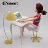 Cute Cartoon Plastic Office Furniture Chair Lamp Computer Set Dolls Accessories Children Toys Gifts
