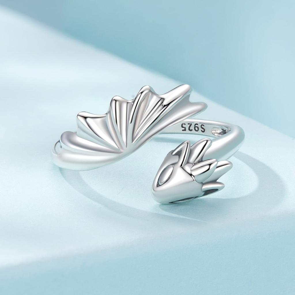 Silver adjustable dragon ring, silver 925