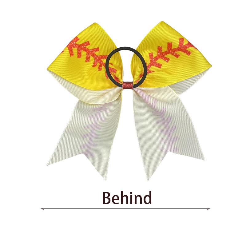 Yellow Glitter Edge Baseball Print Hair Bow Accessory with Hair Tie