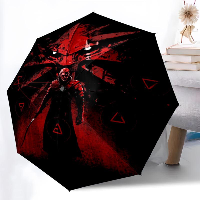 Witcher: Dark Warrior Automatic Umbrella - Suitable Travel Outdoor Portable Umbrella Birthday Gift Daily Essentials