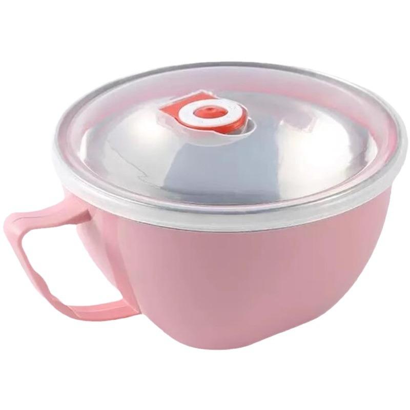 

Миска из нержавеющей стали с ручкой, защита от ожогов, кухонная утварь, миска для смешивания для приготовления пищи, супа, лапши быстрого приготовления, однотонная, прочная миска розовый