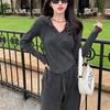 Autumn/Winter Korean Style Slim Wide-Leg Pants & Sports Top Set for Women - Waist-Cinching Fashionable Two-Piece