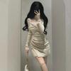 Cozy Long-Sleeve Knitted Dress with Slim Skirt - Perfect for Autumn/Winter