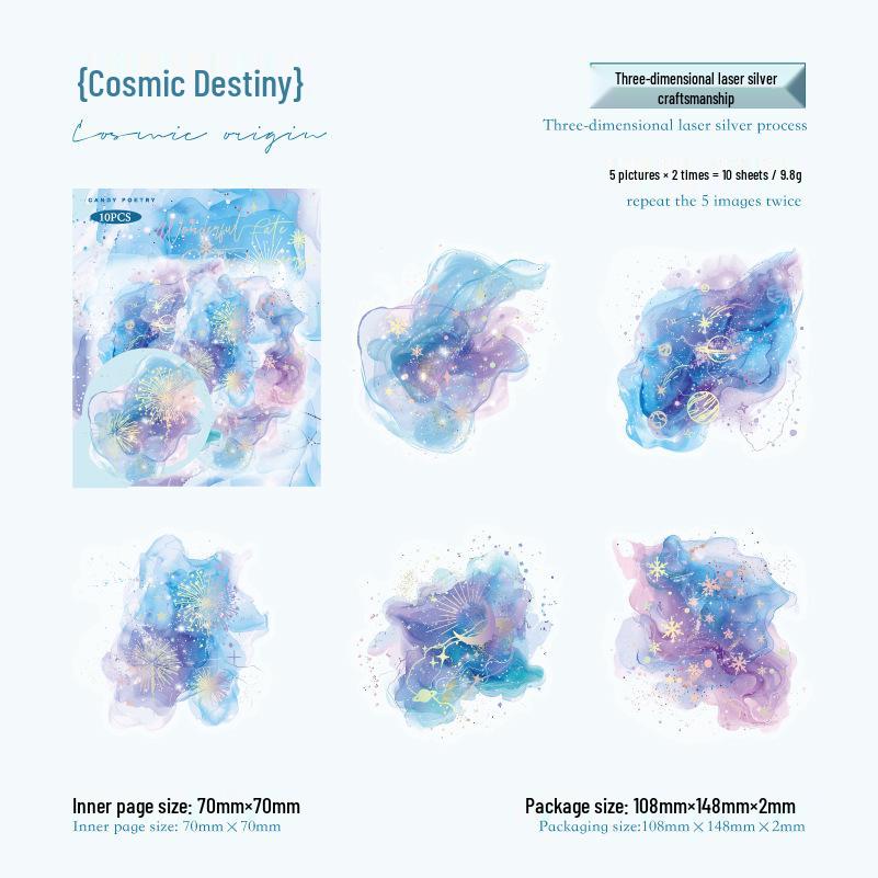 Shimmering Colors Sugar Poetry Laser Silver Stickers – 10 PET 3D Watercolor Sheets