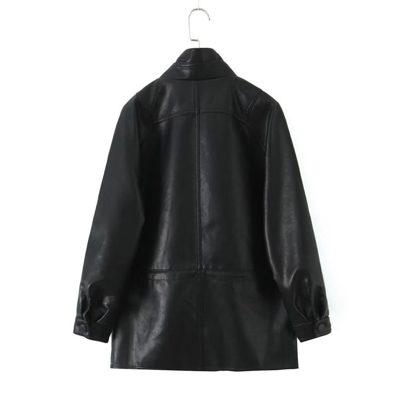 Unisex Double Collar PU Leather Biker Jacket Oversized Streetwear Outerwear Winter
