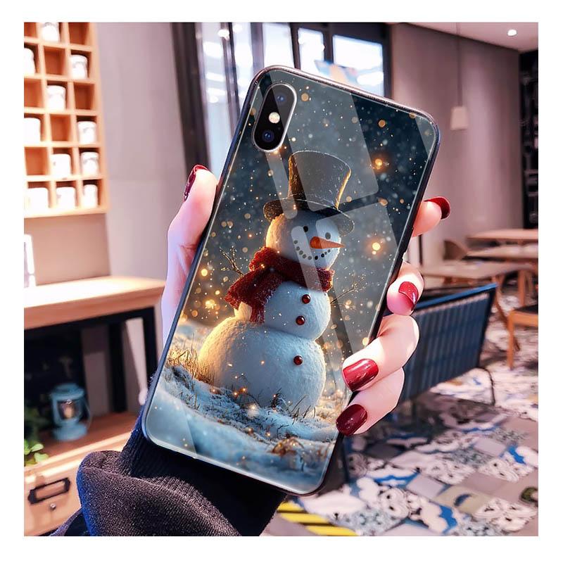 Glass phone case For Samsung S25 S24 S23 S22 Ultra S24 Plus A55 A16 A54 A15 A56 A36 S25 FE Christmas Snowman