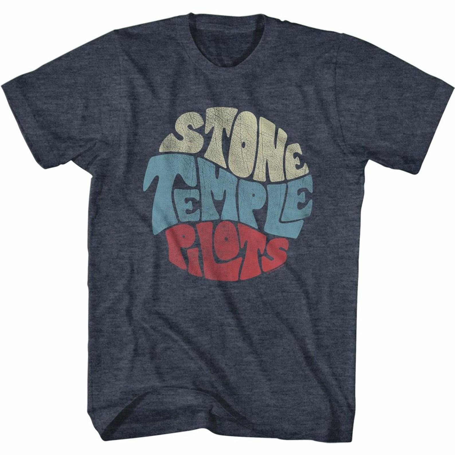 Stone Temple Pilots Circular Text Navy Heather Adult T-Shirt 3XL