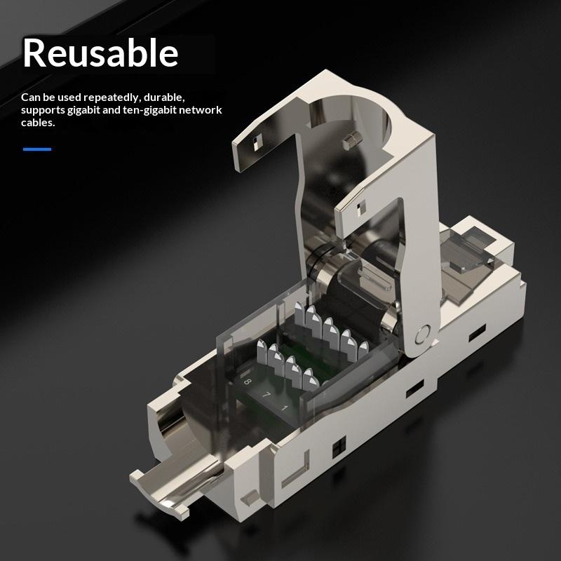 1Pc Rj45 Cat8 Cat7 Cat6A Connectors Tool-Free Zinc Alloy Shielded Ethernet Termination Plugs For 23Awg Sftp Cables