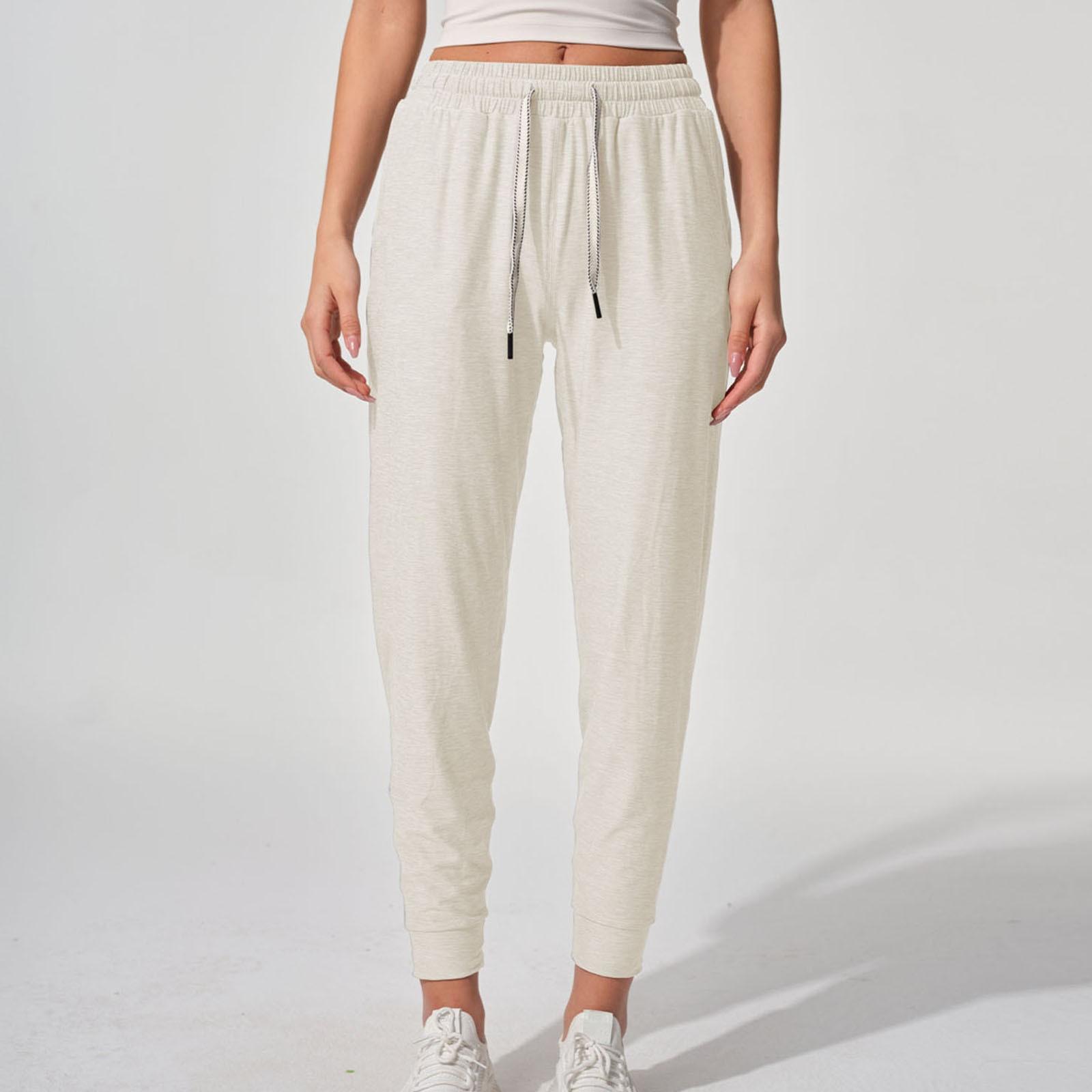 

Women s Slim Fit Lightweight Drawstring Cuffs Basic Casual Sports Pant XL бежевый