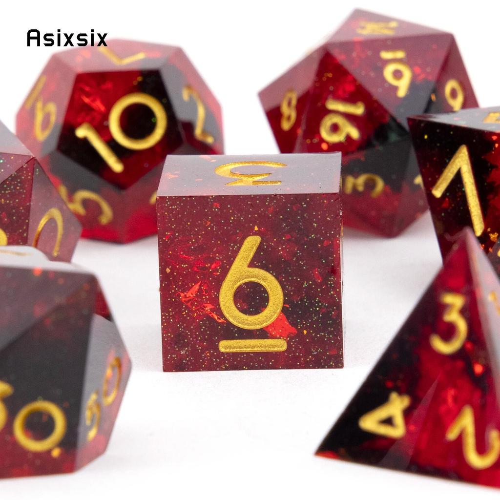 7 Pcs Red Resin Golden Number Sharp Edge Dice Polyhedral Dice Suitable for Role-Playing RPG    Board Game