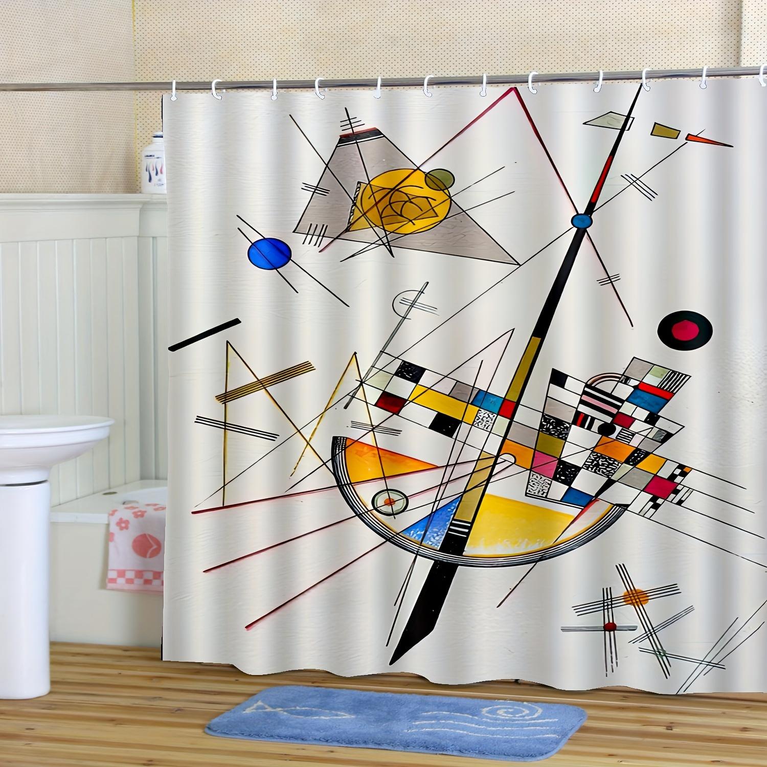 Jessica Chen Abstract Geometric Art Print Waterproof Shower Curtain For Bathroom, Kandinsky Style Design High-End Toilet Partition Curtain