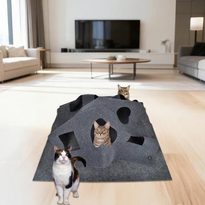 Kattunnel i filt med kikhål Vikbar Stor Interaktiv Katthåla Lekmatta för Innekatter Gömställe