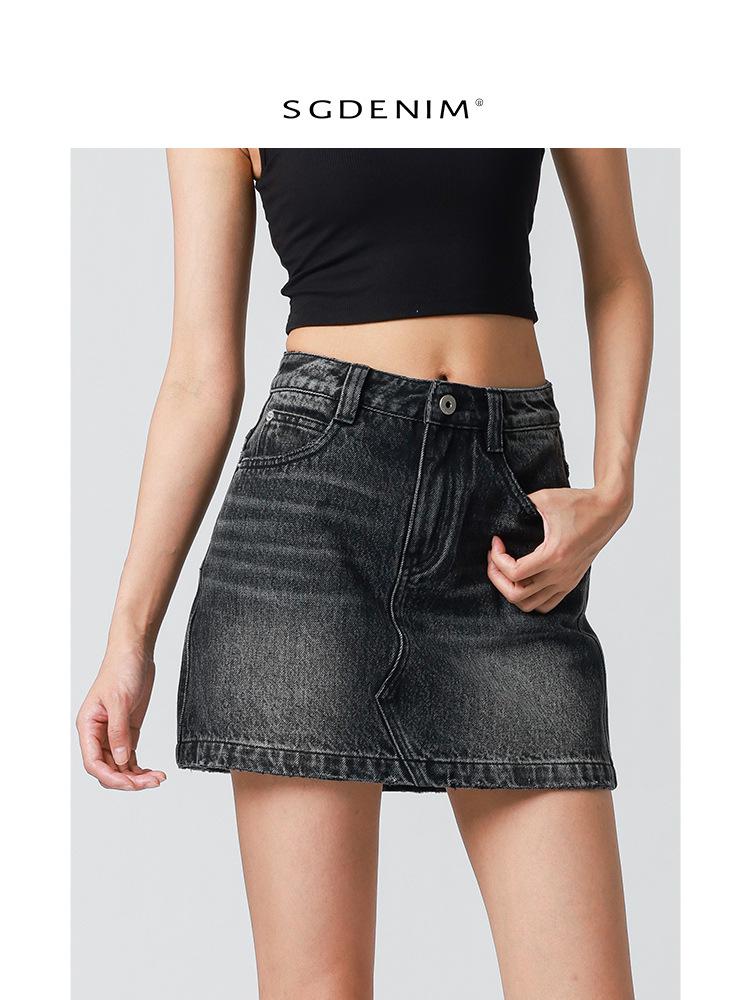 

Graphite Gray Oversized A-Line Denim Mini Skirt - Trendy High-Waisted Women s Midi for Summer S (45-49 kg) графитово-серый