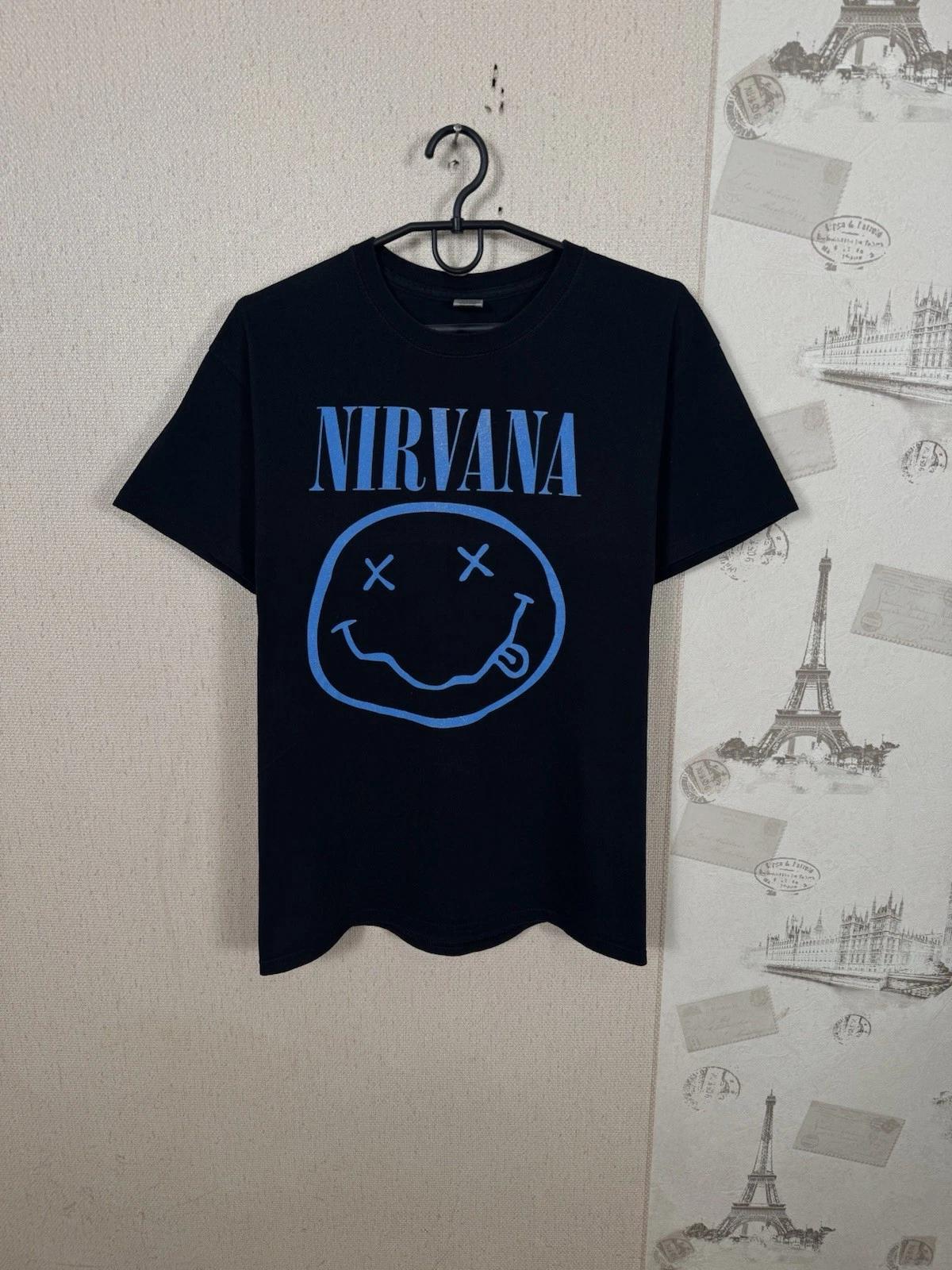 Nirvana T shirt Blue Smile Rock Band Grunge Sz M Black S