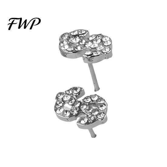 Compact Ear Studs 1 Pair Rhinestone Money Stud Earrings for Women, Glittering Shiny Street Style Jewelry Sign Earrings, Gift Teens Girls, Ladies серебряный