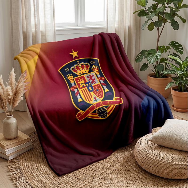 Spain football Printed Flannel Blanket Skin Friendly Warm Decorative Throw for Indoor Couch Bed Daily Use
