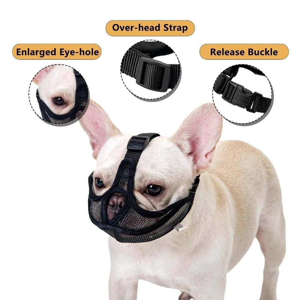 Adjustable Pet Dog Mask Breathable Soft Mesh Bulldog Mask Nti-barking Short Mouth Dog French Bulldog Muzzle Pet Supplies