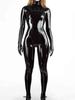 Mode Ganzkörper-Jumpsuit Damen Latex Ammoniak Sexy PU Glänzend Bodysuit Hoher Kragen Former Shapewear Nachtclub Auftritt Tanz Strumpfhose