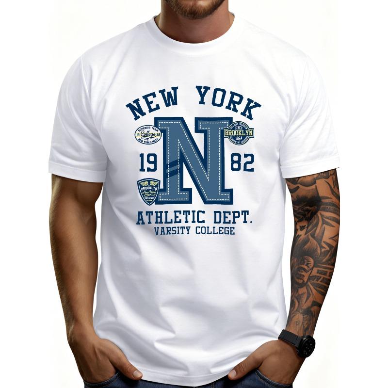 Casual College Style Men s T-Shirt New York Athletic Department Varsity College Design for Casual Attire And Casual Outings S белый