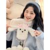 [Scarf, Hat and Gloves Three-piece Set] Plush Bow Gloves for Women's Winter Warm, Thickened and Cold-proof Riding
