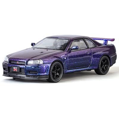 Escala 1/32 Nissan GTR R34 Skyline Supercar Liga Metal Diecast Modelo de Carro Coleção de Mesa Interna Hobby Ornamento da Moda Presente de Aniversário